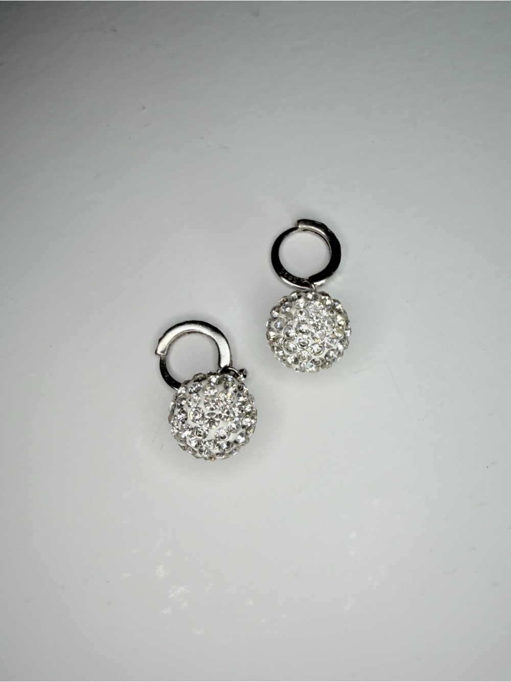 Silver Crystal Pavé Ball Drop Earrings